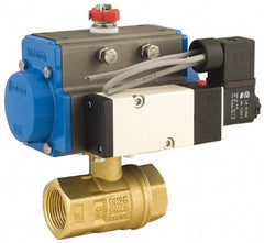 BONOMI - 1" Pipe, 600 psi WOG Rating Brass Pneumatic Spring Return with Solenoid Actuated Ball Valve - PTFE Seal, Full Port, 150 psi WSP Rating, NPT End Connection - USA Tool & Supply