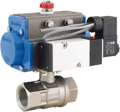 BONOMI - 1-1/2" Pipe, 1,000 psi WOG Rating 316 Stainless Steel Pneumatic Double Acting with Solenoid Actuated Ball Valve - PTFE Seal, Full Port, 150 psi WSP Rating, NPT End Connection - USA Tool & Supply