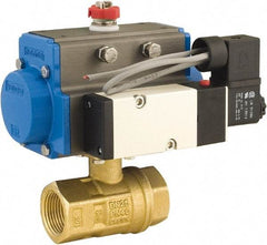 BONOMI - 1" Pipe, 600 psi WOG Rating Brass Pneumatic Double Acting with Solenoid Actuated Ball Valve - PTFE Seal, Full Port, 150 psi WSP Rating, NPT End Connection - USA Tool & Supply
