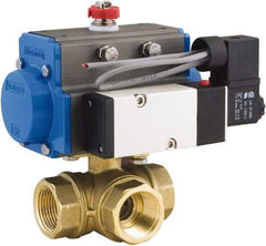 BONOMI - 1" Pipe, 400 psi WOG Rating Brass Pneumatic Double Acting with Solenoid Actuated Ball Valve - PTFE Seal, Standard Port, 100 psi WSP Rating, NPT End Connection - USA Tool & Supply