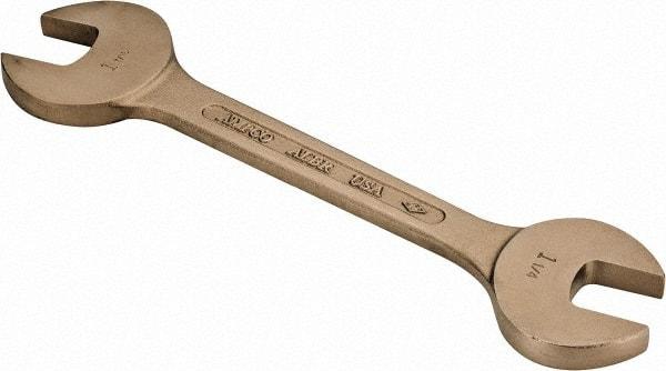 Ampco - 1-1/4" x 1-7/16" Nonsparking Open End Wrench - 14-3/8" OAL, Double End, Plain Finish, 15° Head Angle - USA Tool & Supply