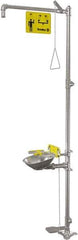 Bradley - 1-1/4" Inlet, 22 GPM shower Flow, Drench shower, Eye & Face Wash Station - Bowl, Triangular Pull Rod, Push Handle & Foot Pedal Activated, Stainless Steel Pipe, 316 Stainless Steel Shower Head, 5.1 GPM Bowl Flow, Corrosion Resistant - USA Tool & Supply