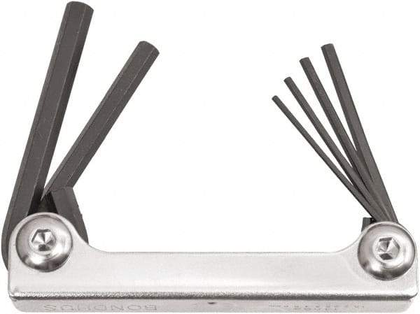 Bondhus - 6 Piece Fold-Up Ball End Hex Key Set - Hex Range 3 to 10mm, 7-1/2" OAL, Protanium High Torque Steel - USA Tool & Supply