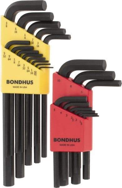Bondhus - 22 Piece L-Key Hex Key Set - Hex Range 0.05 to 3/8", 11" OAL, Protanium High Torque Steel - USA Tool & Supply