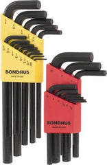 Bondhus - 22 Piece L-Key Hex Key Set - Hex Range 0.05 to 3/8", 11" OAL, Protanium High Torque Steel - USA Tool & Supply