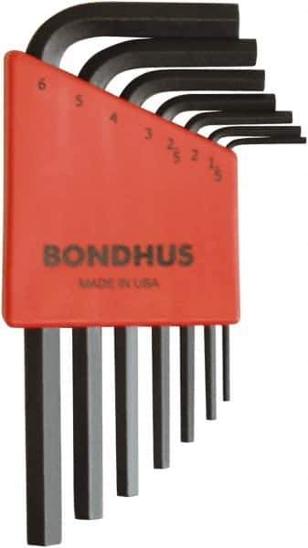 Bondhus - 7 Piece L-Key Ball End Hex Key Set - Hex Range 1.5 to 6mm, 8" OAL, Protanium High Torque Steel - USA Tool & Supply