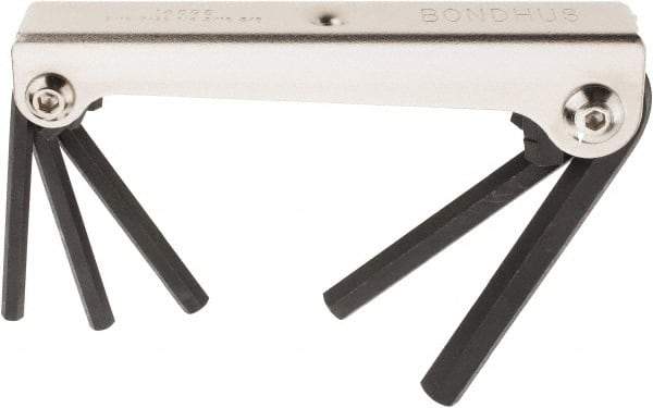 Bondhus - 5 Piece Fold-Up Hex Key Set - Hex Range 3/16 to 3/8", 7-1/2" OAL, Protanium High Torque Steel - USA Tool & Supply