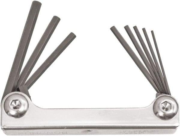 Bondhus - 8 Piece Fold-Up Ball End Hex Key Set - Hex Range 0.05 to 5/32", 3-1/2" OAL, Protanium High Torque Steel - USA Tool & Supply