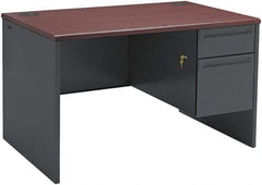 Hon - Steel-Reinforced High-Pressure Laminate/Metal Right Pedestal Desk - 48" Wide x 30" Deep x 29" High, Mahogany/Charcoal - USA Tool & Supply