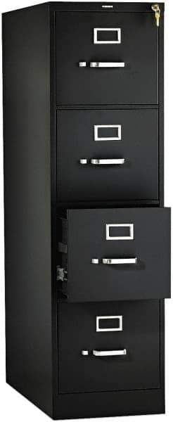 Hon - 15" Wide x 52" High x 26-1/2" Deep, 4 Drawer Vertical File with Lock - Steel, Black - USA Tool & Supply