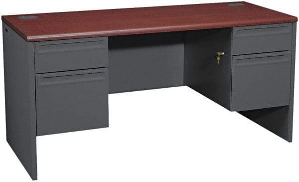 Hon - 69" Long x 29-1/2" High x 29-1/2" Deep, 4 Drawer Kneespace Credenza - Mahogany/Charcoal (Color), Metal - USA Tool & Supply