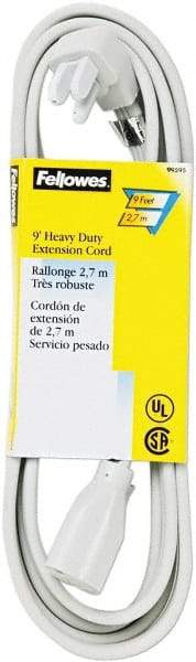 FELLOWES - 9', 14/3 Gauge/Conductors, Gray Indoor Extension Cord - 1 Receptacle, 15 Amps, NEMA 5-15R - USA Tool & Supply
