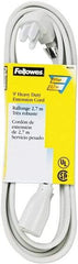 FELLOWES - 9', 14/3 Gauge/Conductors, Gray Indoor Extension Cord - 1 Receptacle, 15 Amps, NEMA 5-15R - USA Tool & Supply