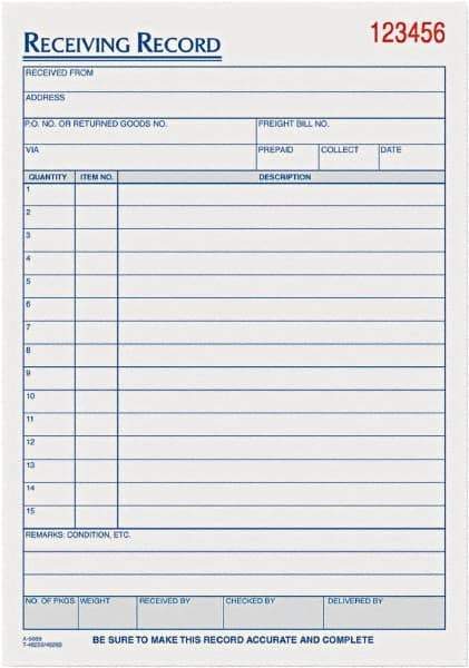 TOPS - 50 Sheet, 5-1/2 x 7-7/8", Receiving Record Book - White - USA Tool & Supply