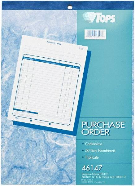 TOPS - 50 Sheet, 8-3/8 x 10-3/16", Purchase Order Book - White - USA Tool & Supply