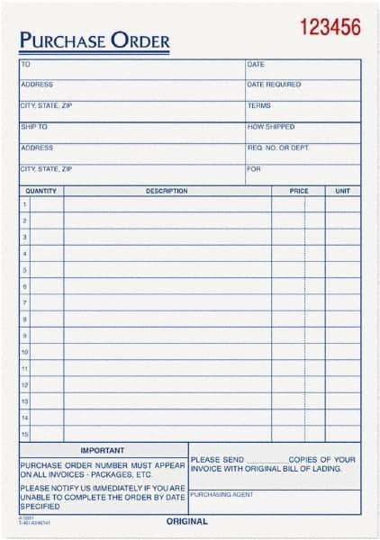 TOPS - 50 Sheet, 5-9/16 x 7-15/16", Purchase Order Book - White - USA Tool & Supply