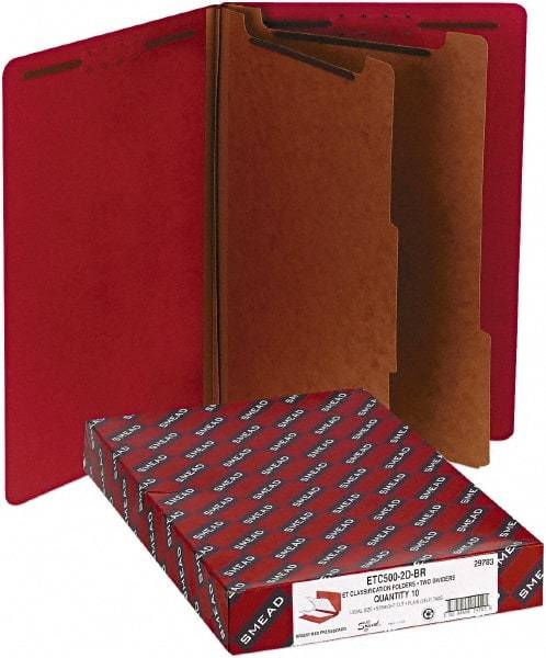 Samsill - 8-1/2 x 14", Legal, Bright Red, Classification Folders with End Tab Fastener - 11 Point Stock, Straight Tab Cut Location - USA Tool & Supply