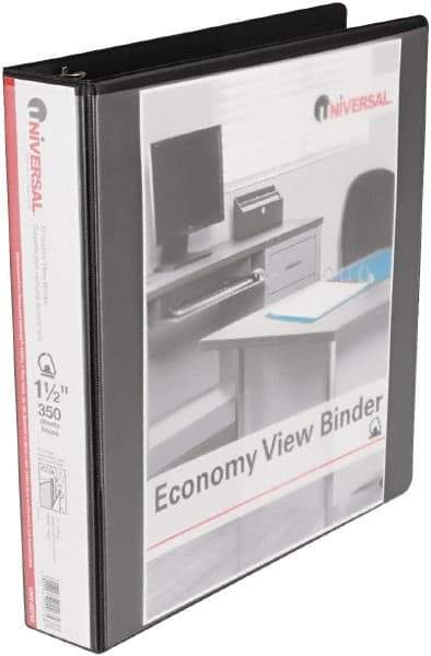 UNIVERSAL - 1-1/2" Sheet Capacity, 11 x 8-1/2", View Ring Binder - Vinyl, Black - USA Tool & Supply