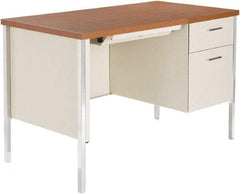 ALERA - Woodgrain Laminate/Steel Single Pedestal Desk with Center Drawer - 45" Wide x 24" Deep x 29" High, Cherry/Putty - USA Tool & Supply