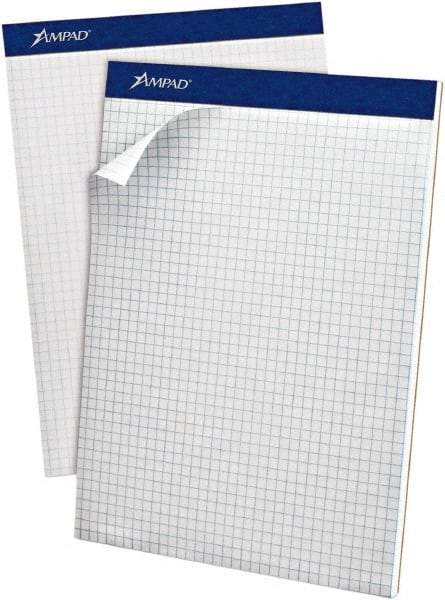 AMPAD - 100 Sheet, 8-1/2 x 11-3/4", Quadrille Writing Pad - White - USA Tool & Supply