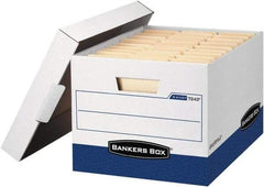BANKERS BOX - 1 Compartment, 12 Inch Wide x 15 Inch Deep x 10 Inch High, File Storage Box - Corrugated, White and Blue - USA Tool & Supply