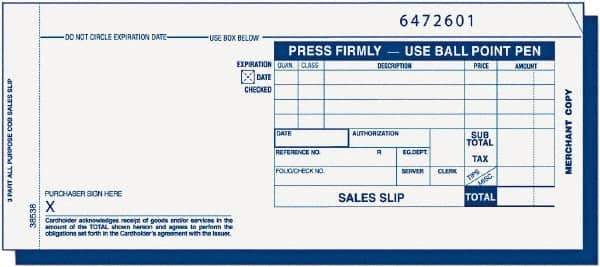 TOPS - 100 Sheet, 7-7/8 x 3-1/4", Sales Slip Book - White - USA Tool & Supply