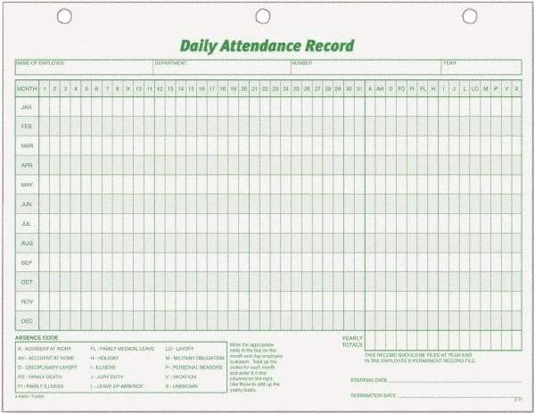 TOPS - 50 Sheet, 8-1/2 x 11", Attendance Card - White - USA Tool & Supply