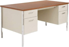 ALERA - Woodgrain Laminate/Steel Double Pedestal Desk with Center Drawer - 60" Wide x 30" Deep x 29" High, Cherry/Putty - USA Tool & Supply