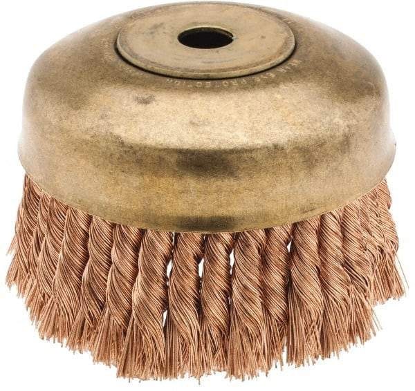 Ampco - 6" Diam, 5/8-11 Threaded Arbor, Bronze Phosphorus Fill Cup Brush - 0.02 Wire Diam, 1-3/4" Trim Length, 6,000 Max RPM - USA Tool & Supply