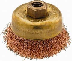 Ampco - 3" Diam, 5/8-11 Threaded Arbor, Bronze Phosphorus Fill Cup Brush - 0.014 Wire Diam, 0.88" Trim Length, 12,500 Max RPM - USA Tool & Supply