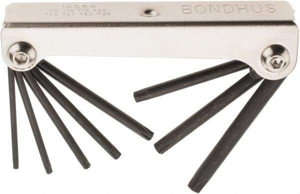 Bondhus - 8 Piece T9 to T40 Fold-Up Torx Key Set - T9, T10, T15, T20, T25, T27, T30, T40 Torx Size - USA Tool & Supply