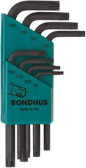 Bondhus - 8 Piece T9 to T40 Protanium High Torque Steel L-Key Torx Key Set - T9, T10, T15, T20, T25, T27, T30, T40 Torx Size - USA Tool & Supply