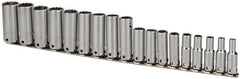 Proto - 18 Piece 3/8" Drive Tethered Deep Socket Set - 12 Points, 6 to 23mm, Metric Measurement Standard - USA Tool & Supply