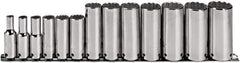 Proto - 13 Piece 3/8" Drive Deep Well Socket Set - 12 Points, 1/4" to 1" Range, Inch Measurement Standard - USA Tool & Supply