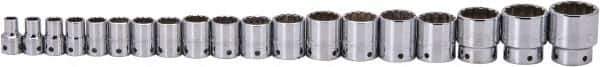 Proto - 19 Piece 1/2" Drive Socket Set - 12 Points, 3/8" to 1-1/2" Range, Inch Measurement Standard - USA Tool & Supply
