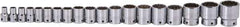Proto - 19 Piece 1/2" Drive Socket Set - 12 Points, 3/8" to 1-1/2" Range, Inch Measurement Standard - USA Tool & Supply