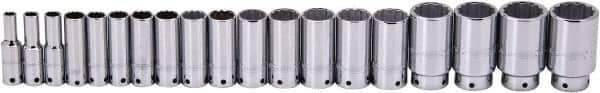 Proto - 19 Piece 1/2" Drive Deep Well Socket Set - 12 Points, 3/8" to 1-1/2" Range, Inch Measurement Standard - USA Tool & Supply