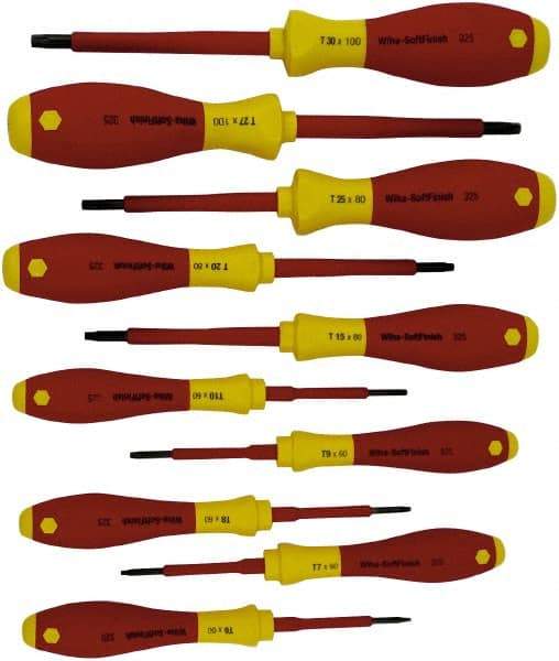 Wiha - 10 Piece T6 to T30 Ergonomic Handle Torx Driver Set - T-6, T-7, T-8, T-9, T-10, T-15, T-20, T-25, T-27, T-30 - USA Tool & Supply