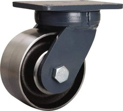 Hamilton - 6" Diam x 3" Wide x 8" OAH Top Plate Mount Swivel Caster - Forged Steel, 6,000 Lb Capacity, Sealed Precision Ball Bearing, 5-1/4 x 7-1/4" Plate - USA Tool & Supply