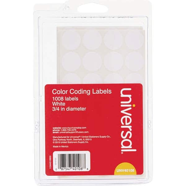 UNIVERSAL - Labels, Ribbons & Tapes Type: Color Coding Labels Color: White - USA Tool & Supply