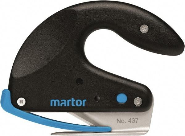 Martor USA - Fixed Safety Cutter - 1-11/16" Carbon Steel Blade, Black & Blue Polycarbonate Handle, 1 Blade Included - USA Tool & Supply