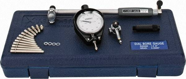 Fowler - 15 Anvil, 1.4 to 6" Dial Bore Gage - 0.0005" Graduation, 6" Gage Depth, Carbide Anvil - USA Tool & Supply