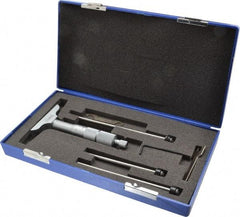 Fowler - 0 to 3" Range, 3 Rod, Satin Chrome Finish Mechanical Depth Micrometer - Ratchet Stop Thimble, 2-1/2" Base Length, 0.01mm Graduation, 0.176" Rod Diam - USA Tool & Supply