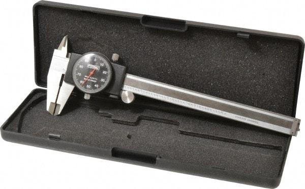 Fowler - 0" to 6" Range, 0.001" Graduation, 0.1" per Revolution, Dial Caliper - Black Face, 1.6" Jaw Length, Accurate to 0.0010" - USA Tool & Supply