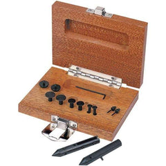 TESA Brown & Sharpe - 0.06, 0.11 & 0.156" Groove Depth, Black Oxide Cold Rolled Steel & Wood (Case) Caliper Centerline Attachment - 19 Pieces, 0.65" Bore Depth, For Use with Brown & Sharpe & Competitive 6" Dial, Digital & Vernier Calipers - USA Tool & Supply