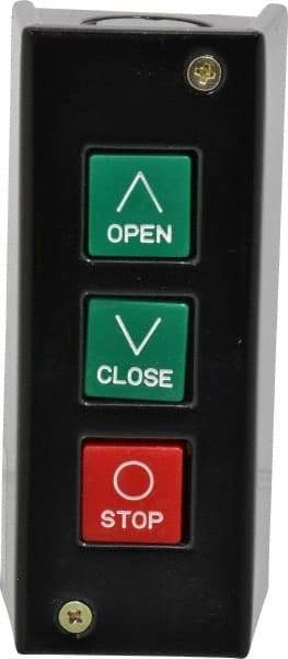 Value Collection - 3 Operator, Pushbutton Control Station - Open-Close-Stop (Legend), Momentary Switch, NO/NC Contact, NEMA 1 - USA Tool & Supply