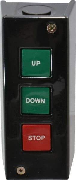 Value Collection - 3 Operator, Pushbutton Control Station - Up-Down-Stop (Legend), Momentary Switch, NO/NC Contact, NEMA 1 - USA Tool & Supply