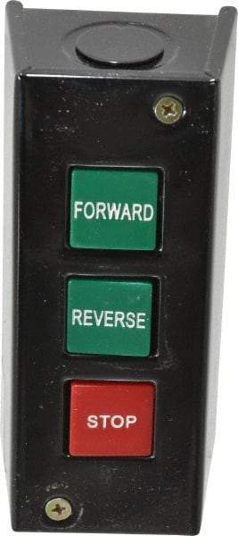 Value Collection - 3 Operator, Pushbutton Control Station - Forward-Reverse-Stop (Legend), Momentary Switch, NO/NC Contact, NEMA 1 - USA Tool & Supply