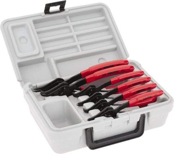 Proto - 6 Piece, 3/8 to 3" Bore, 1/4 to 3-11/32" Shaft, Convertible Retaining Ring Pliers Set - 0.038 to 0.07" Tip Diam Range - USA Tool & Supply