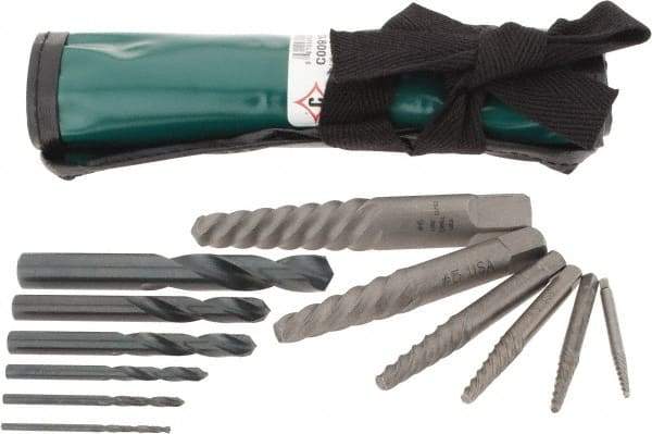 Cleveland - 12 Piece Spiral Flute Screw Extractor & Drill Set - Screw Range 3/16 to 1" - USA Tool & Supply